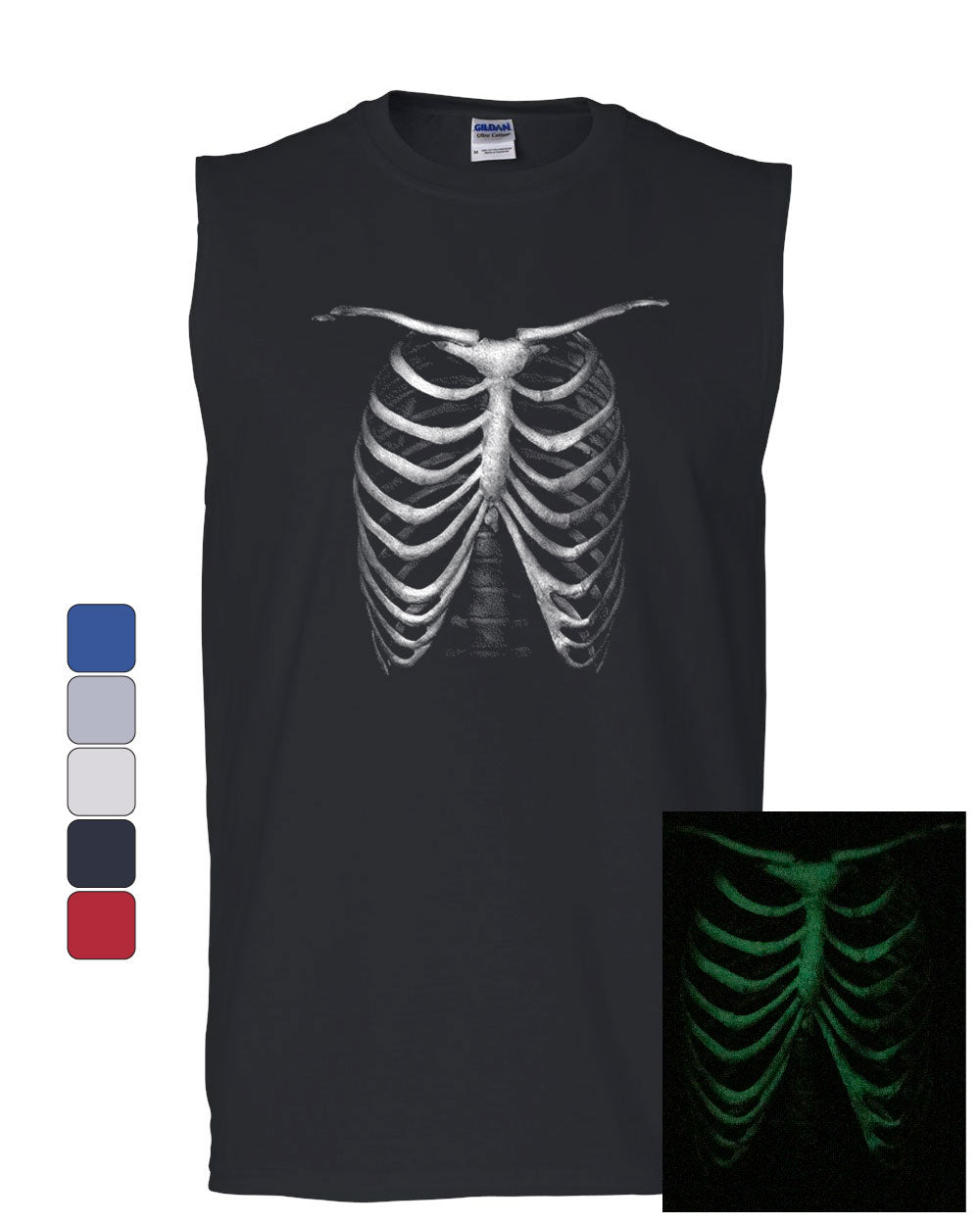 Rib Cage Glow in the Dark Muscle Shirt Skeleton Halloween Bones Xray