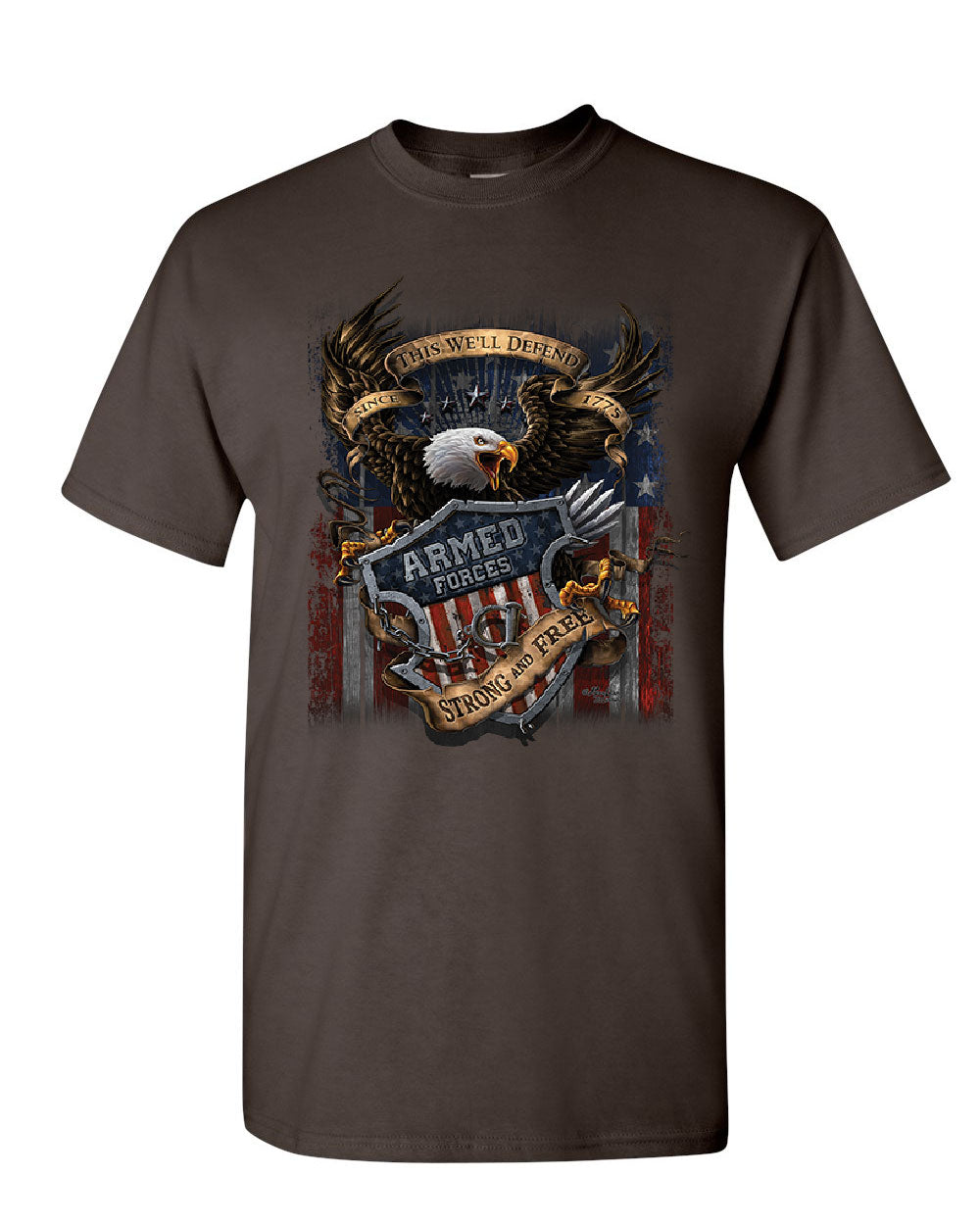 Armed Forces Bald Eagle T-Shirt Army This We'll Defend US Flag Mens Tee ...