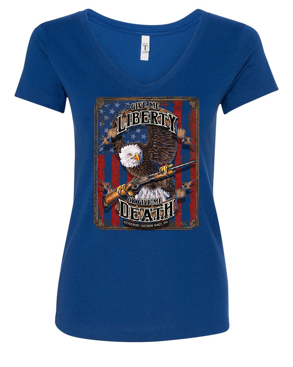 Give Me Liberty or Give Me Death Women's V-Neck T-Shirt Eagle Defend ...