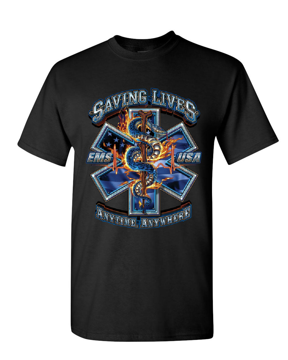 EMS Saving Lives Anytime Anywhere T-Shirt Medic Emergency Rescue Mens ...