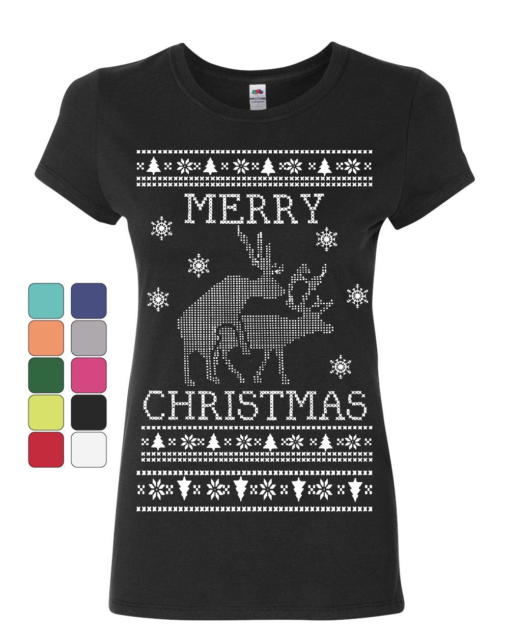 Merry Christmas Women s T Shirt Deer Humping Ugly Sweatshirt Xmas Cotton Tee