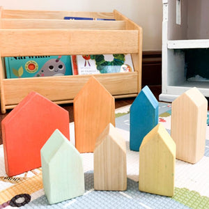 bright wooden toy houses set of 7