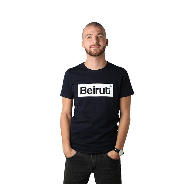 Beirut White on Navy Blue Men's T-shirt