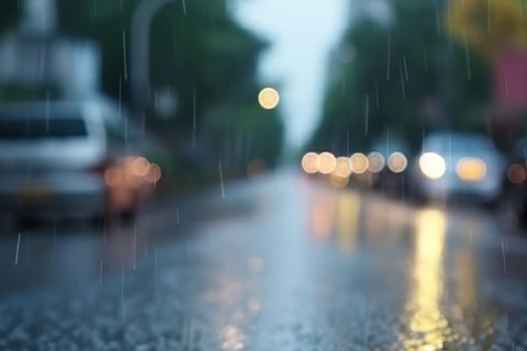 Rainy road conditions banner