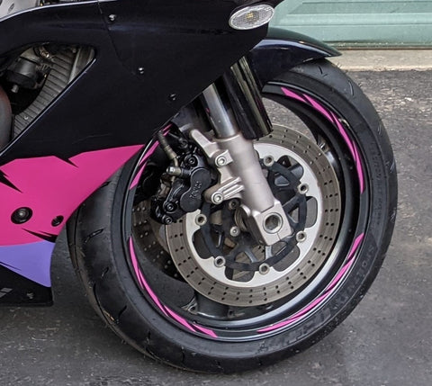 For Kawasaki Ninja ZXR750 17 inch Rim Wheel Stickers STRIPE01 Black Stripes Rim Skin Decal Stripes Pink