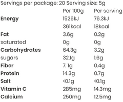 Maca blend nutritional info