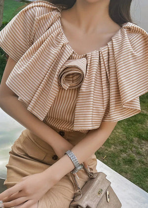 WENDY Pin Striped Ruffle-Decked Top - Facile Luxe