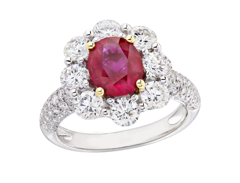 diamond engagement ring with coloured gemstone 