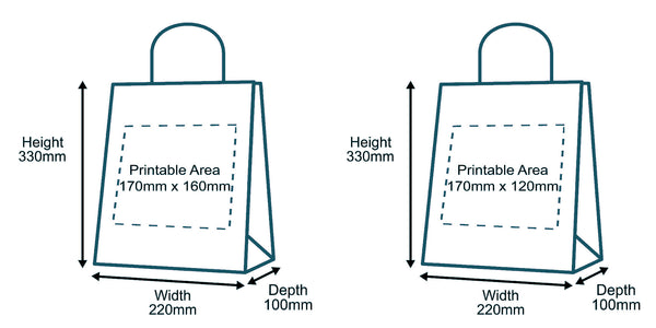 Custom Full Colour Printed Premium Brown Twist Handle Paper Carrier Bags Dimensions