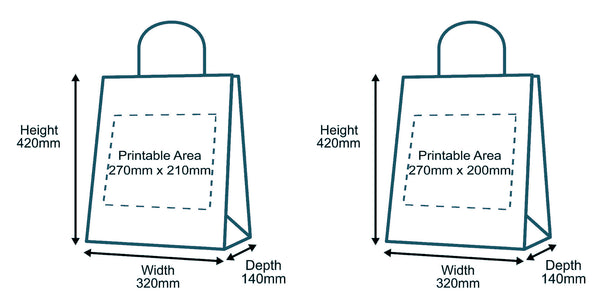 Custom Full Colour Printed Premium Brown Twist Handle Paper Carrier Bags Dimensions