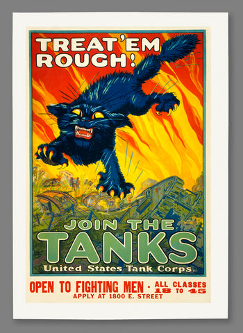 A paper print reproduction of a vintage military poster featuring the slogan "Treat 'em Rough!"