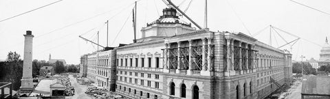A vintage photograph of the Library of Congress while it was under construction