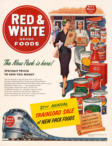 A vintage advertisement poster for Red and White brand foods