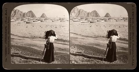 A stereograph of a photographer on Catalina Island