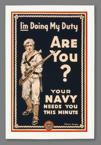 A reproduction print on paper of a vintage military poster from the US Navy