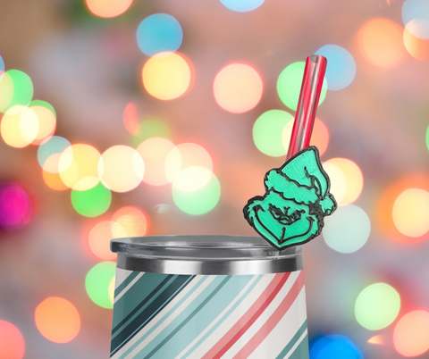 Christmas Green Grinch Straw Topper