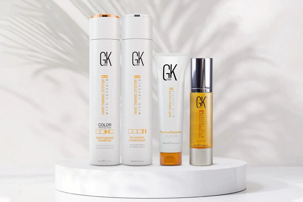 An enticing image featuring a curated selection of GK Hair products, highlighting the brand's premium quality and diverse range.