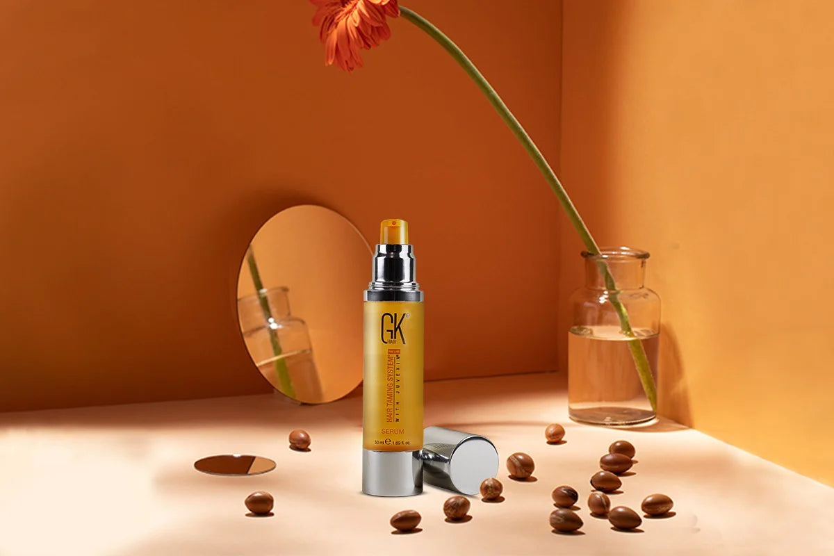 GK Hair Serum: A Luxurious Showcase of Nourishing Elixir for Radiant and Healthy Tresses.