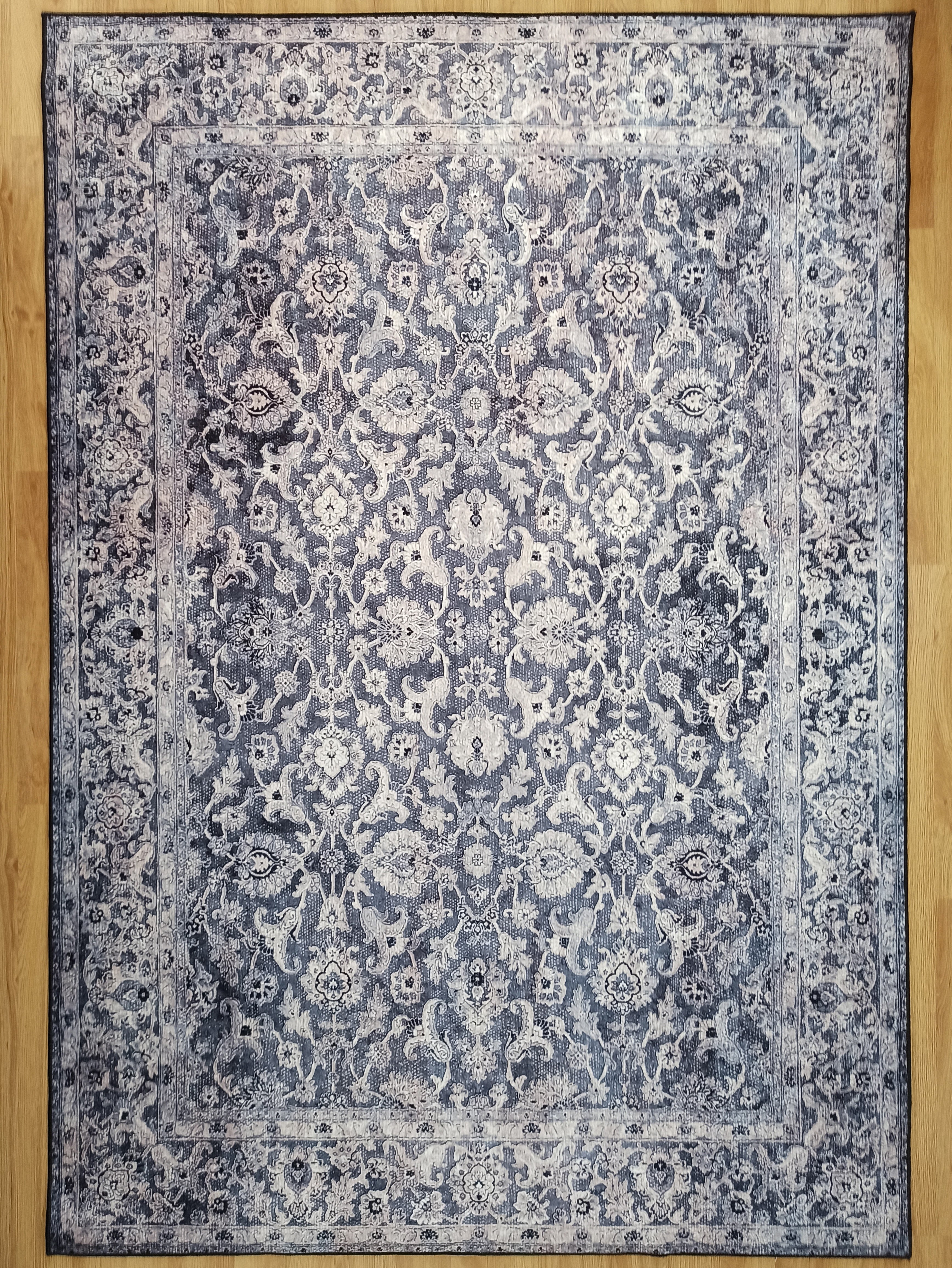 ASENA | Persian Area Rug, Navy Blue Gray Faded Distressed Vintage style, Unique Floral Design, Home Decor, Mid-century Art Teppich Rugs