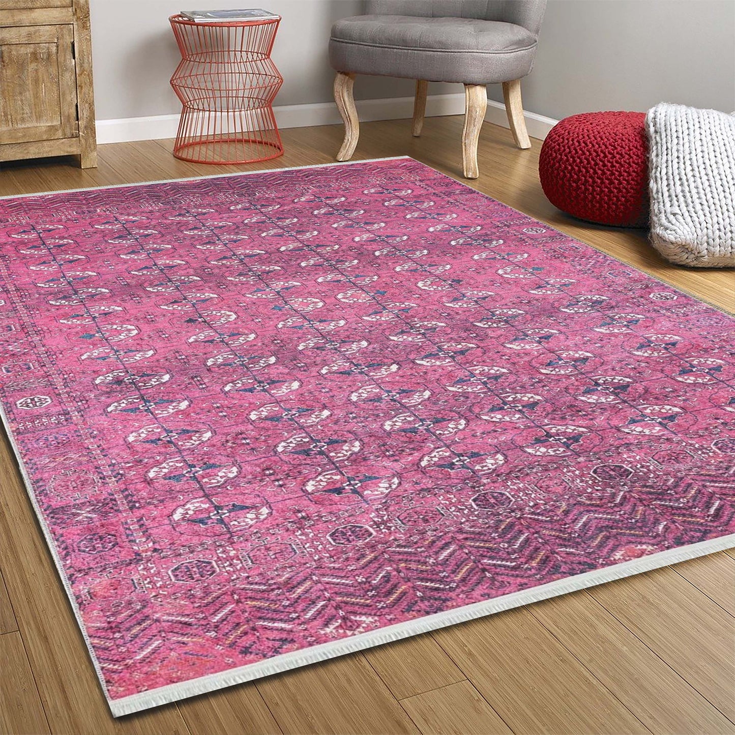 2x3 Afghan Rug Hot Pink Small Area Rugs 3x5 4x6 Oriental Traditional Antique Vintage Tapis for Kitchen Bathroom Bedside Entryway Laundry