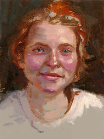 Oil portrait of young adult with red hair painted by artist Talya Johnson for her BFA thesis Community Remains