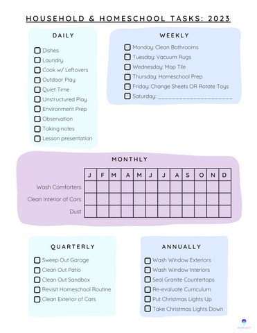 Homeschool and Housework Annual Planner