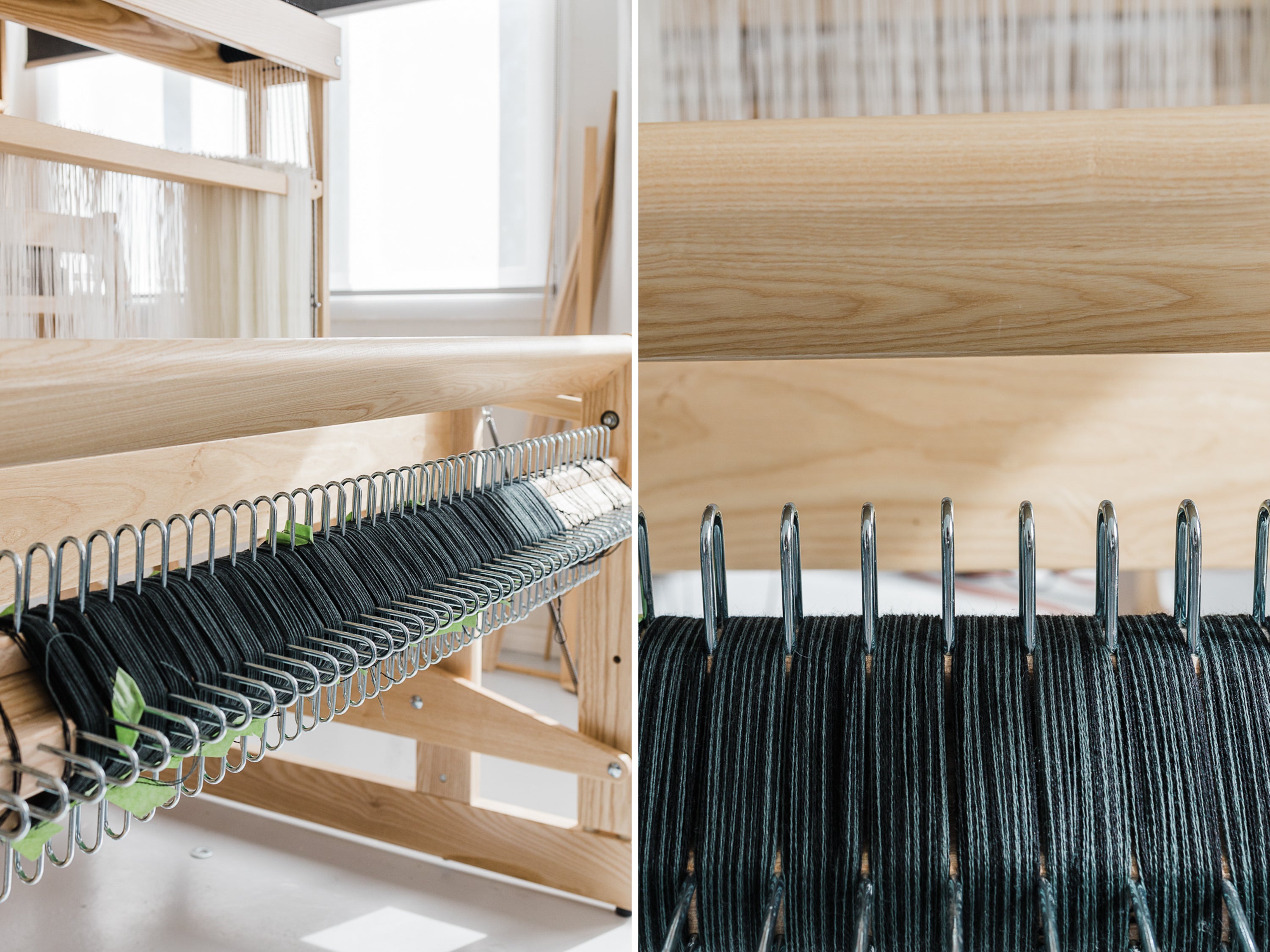 this darling home  handwoven scarf warp wound onto sectional beam of louet megado loom