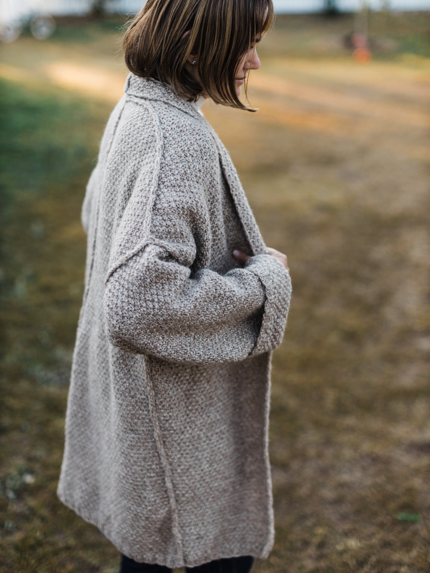 this darling home handspun and handknit dane cardigan