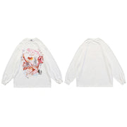 Hip Hop Oversize Washed T-shirt Streetwear Harajuku Ripped Graphic Print Long Sleeve Cotton FreeReturns14