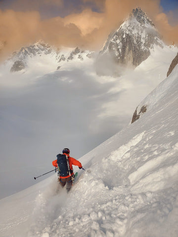 Enjoying powder on the Munchkin. Skiing Alaska.