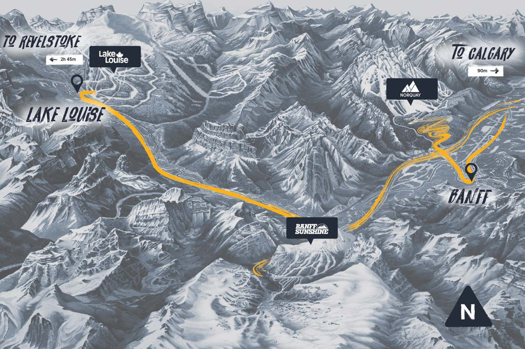 SkiBig4 Map: Lake Louise, Banff Sunshine Village, and Nakiska