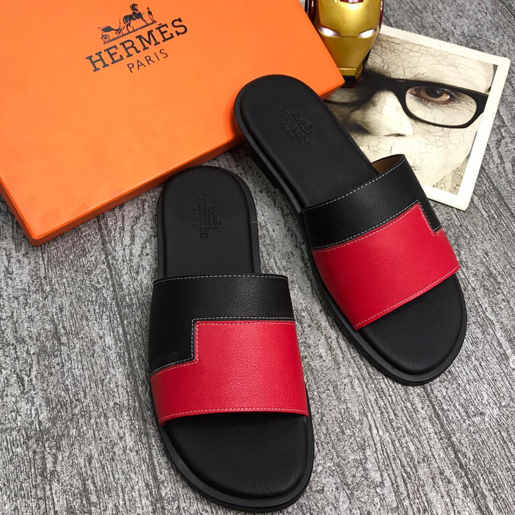 hermes red slippers