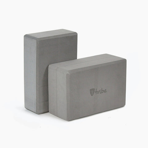 Tribe Foam Yoga Blocks - standard size horizontal in foreground with slim size vertical in background | TRIBE Yoga