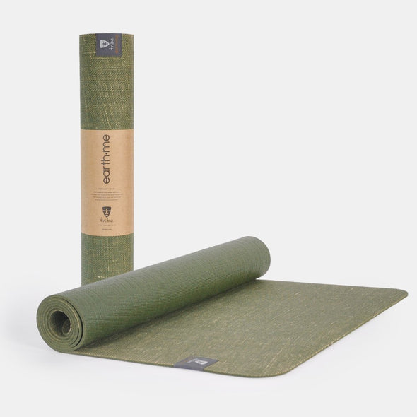 Earth.Me 4mm Yoga Mat, Olive Colour, rolled & partially unrolled | TRIBE Yoga