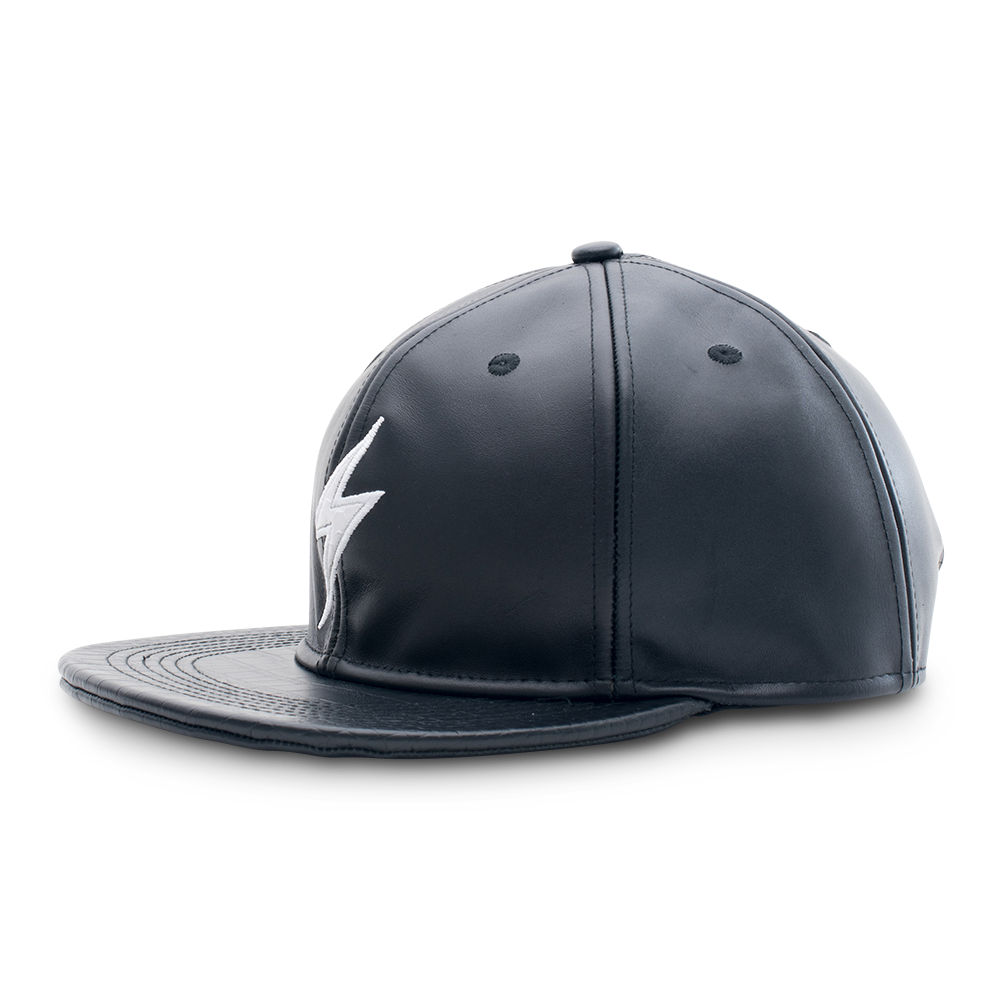 Rockertype Leather Baseball Hat Black/White