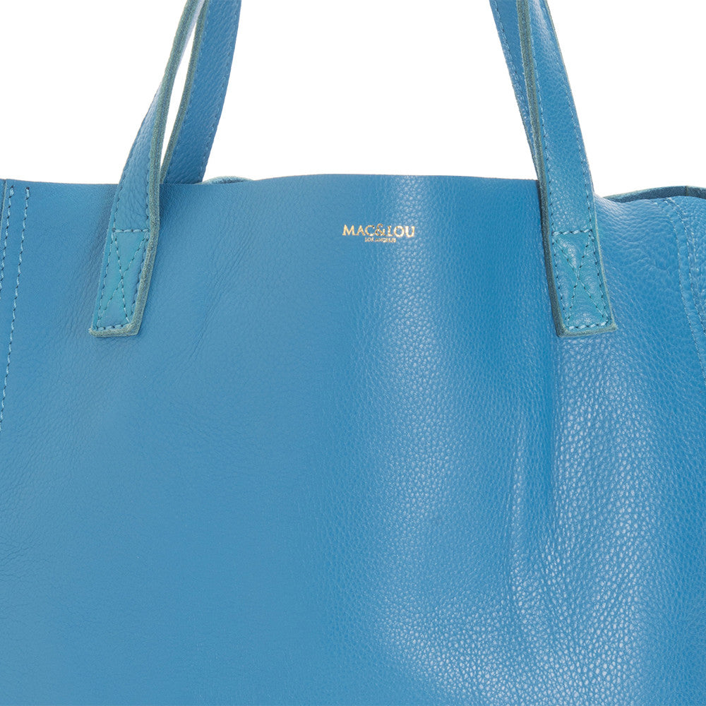 blue leather tote