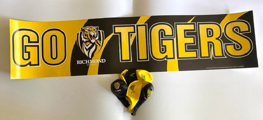 Richmond Tigers Birthday Banner 6 Balloons Team Logo Official AFL –  Fiddlestix AU