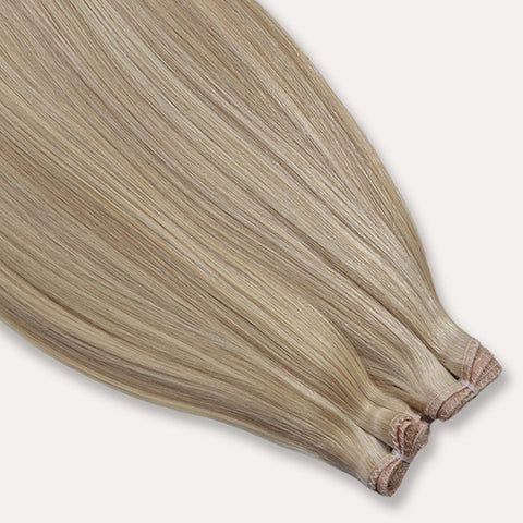 Close up of blonde real human hair extensions 