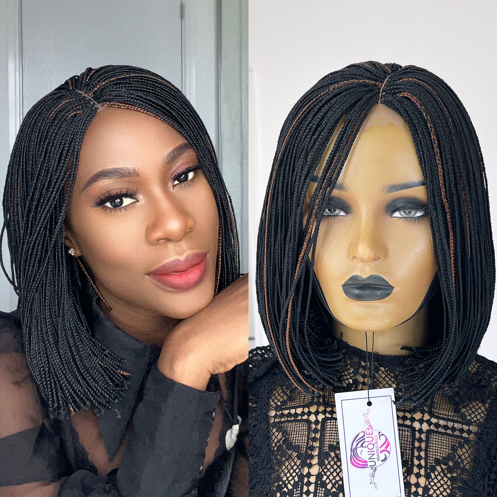 Dark Brown Lace Frontal Braided Wig- Feathers Box Braids Style