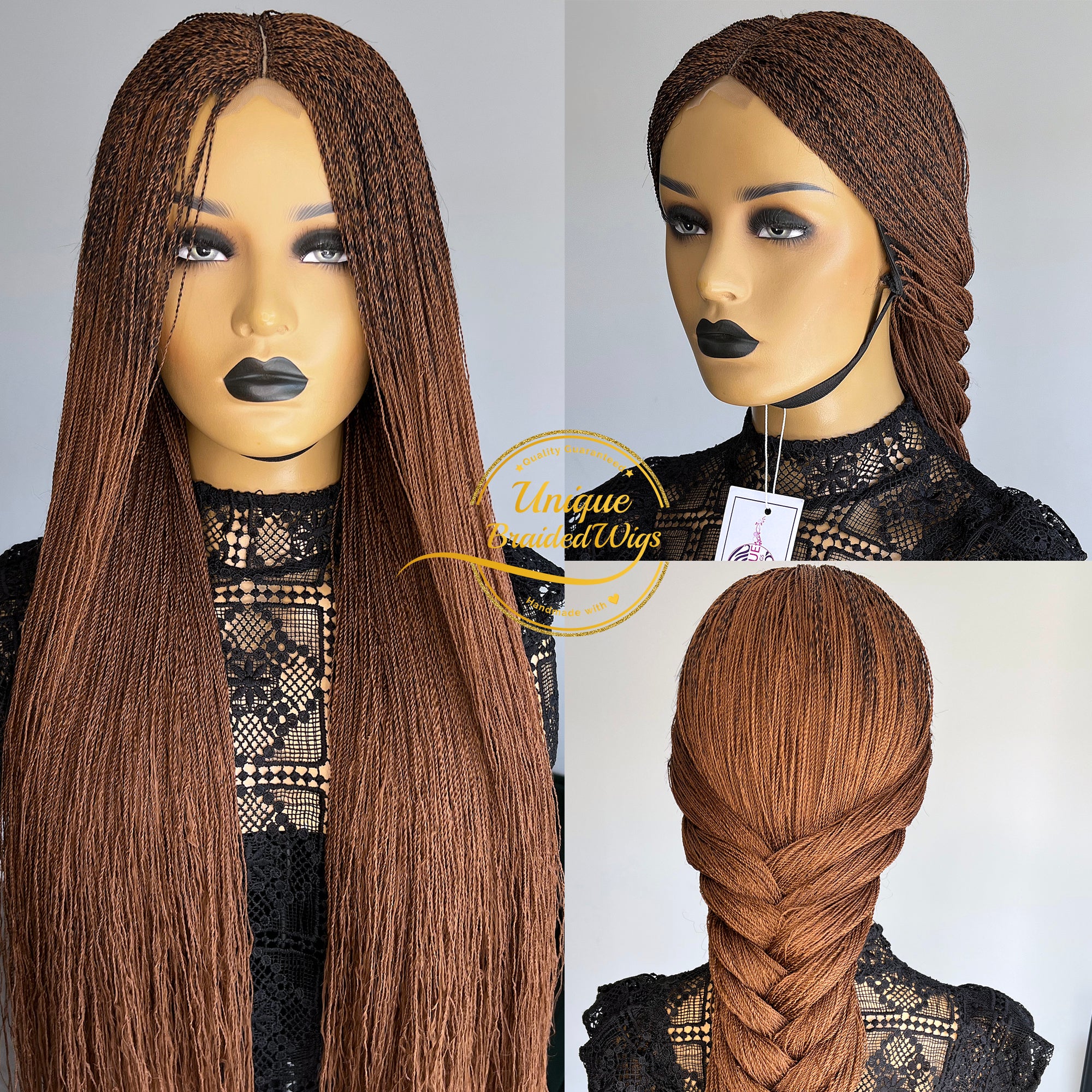 Senegalese twist fully hand braided lace wig- brown senegalese