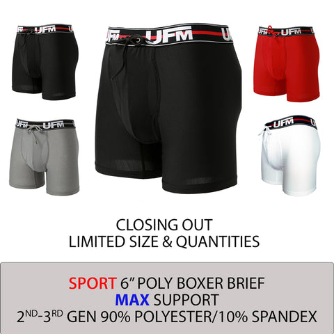 UFM Mens Underwear Brief, 9 Inch Inseam Mens Boxer Briefs, Adjustable  Support Pouch Mens Boxers, 44-46 Waist, Black