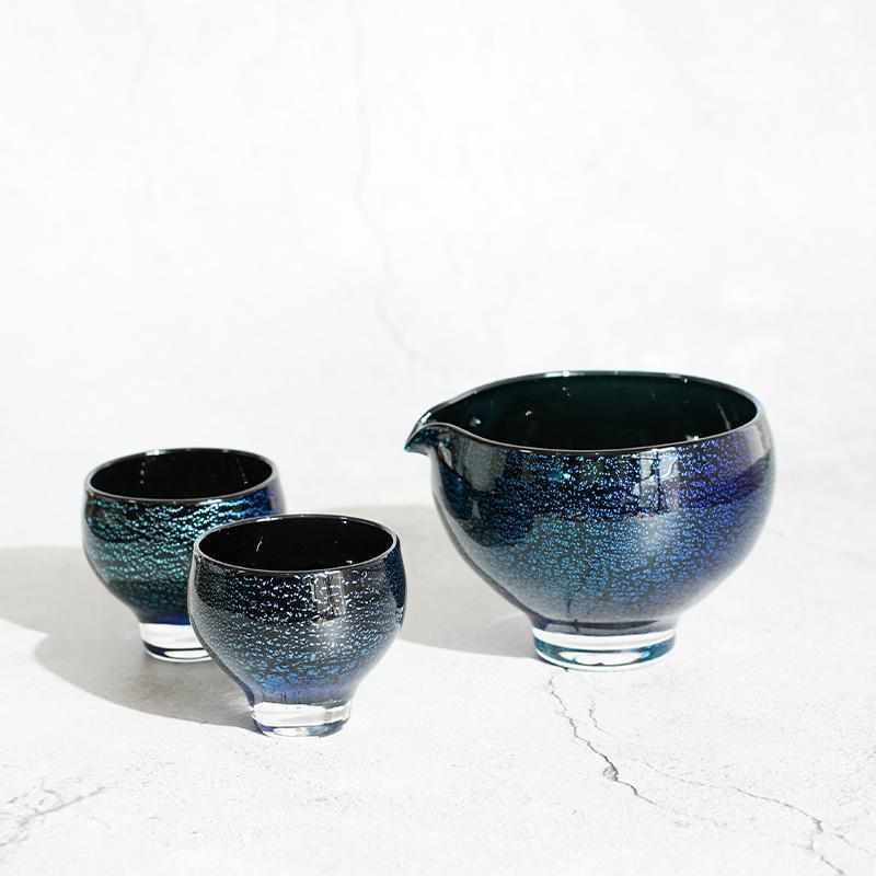 colored glass cold sake set