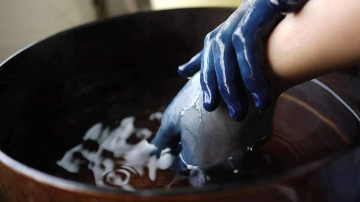 hands dyed with indigo