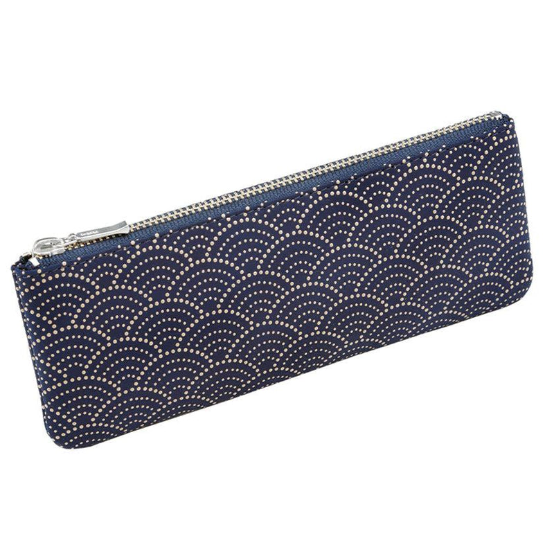 [PEN CASE] WAVE PATTERN (NAVY BLUE BASECOAT WITH WHITE LACQUER) | KOUSHU INDEN (LACQUERED DEERSDKIN CRAFTS）| INDEN-YA