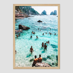 Capri Swimmers Photo Print A2 Natural Timber Frame