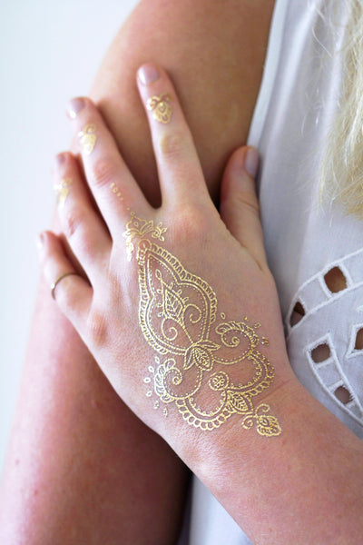 Delicate gold henna temporary tattoos Temporary Tattoos 