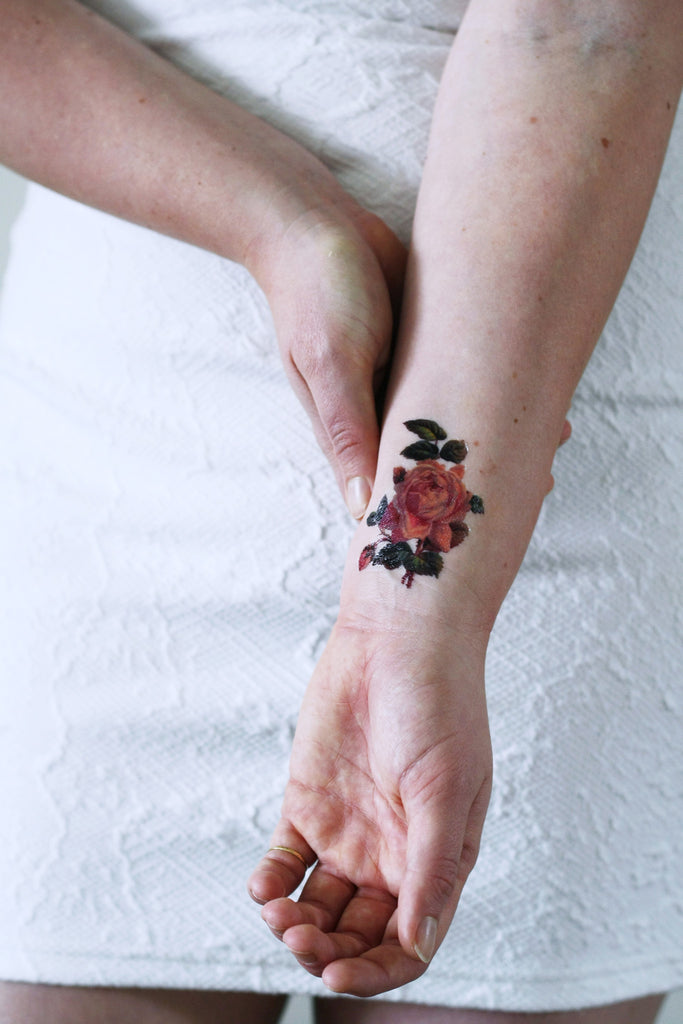 Small pink rose temporary tattoo – Temporary Tattoos by Tattoorary