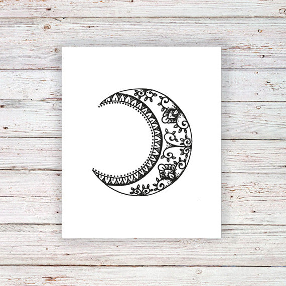 Boho moon  temporary tattoo Temporary Tattoos by Tattoorary