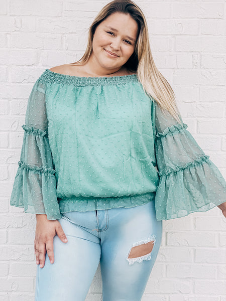 Olive Green Smocked Bell Sleeved Top