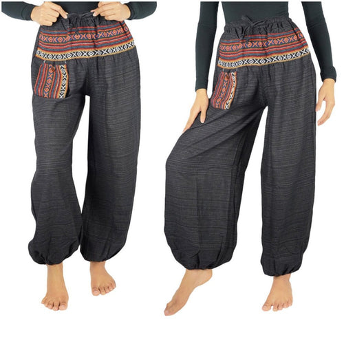 Black Psychedelic Palazzo Wrap Pants - Lamsri Bohemian